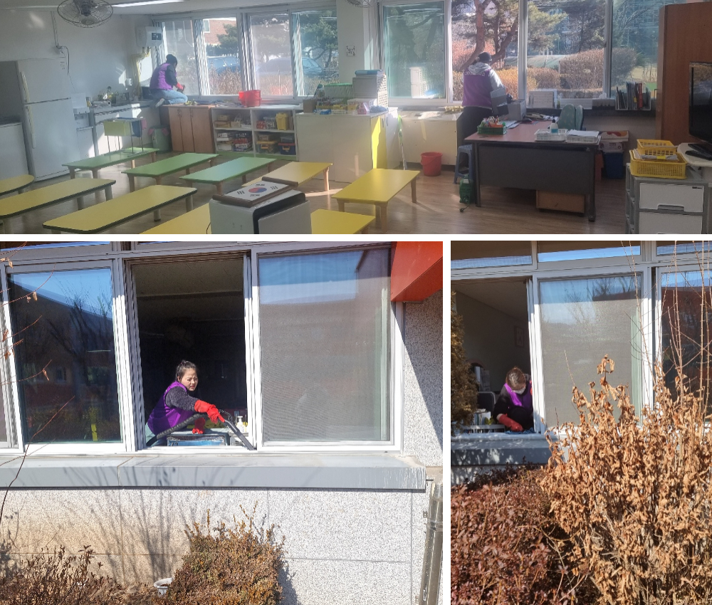 김포 학교 창문 창틀 청소로 겨울 방학에도 할 수 있습니다. 관한 작업사진입니다.