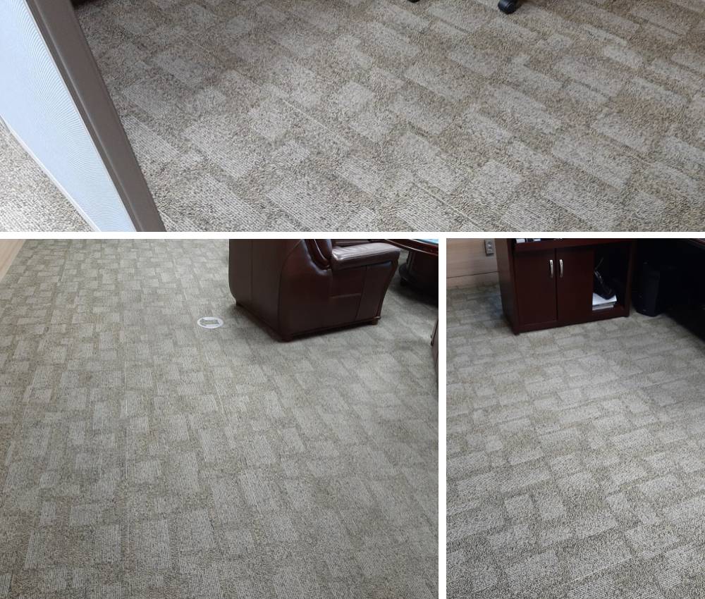 김포 타일카페트, 습식청소와 소독으로 더 오래 사용하기 관한 작업사진입니다.