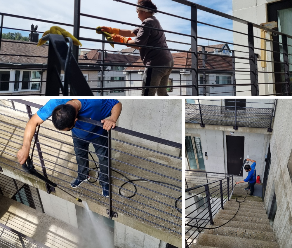 김포시 야외 계단 고압세척 - 찌든때와 녹조, 곰팡이를 완벽하게 제거합니다. 관한 작업사진입니다.